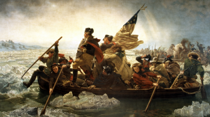 Washington and his troops cross a frozen Delaware river